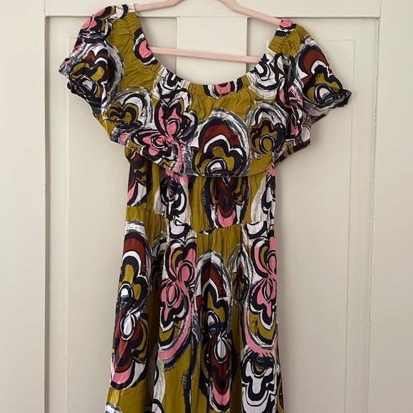 Anthropologie Bel Kazan Navy Blue & Yellow  Off the Shoulder Lily Jumpsu… - Picture 4 of 13